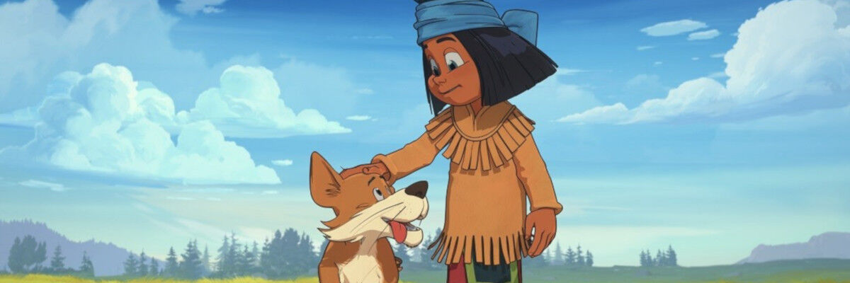 Rysunkowy mały Indianin i jego pies 