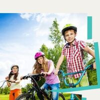 Typograficzna reklama wydarzenia III Rodzinna Wycieczka Rowerowa i sprzątanie Warty 'Edu-Kajak', po prawej stronie foto czwórki dzieci na rowerach