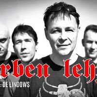 Plakat promujący koncert Farben Lehre + De Łindows, na którym znajdują się członkowie zespołu