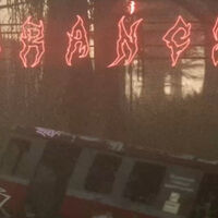 Znoszone pociągi i napis "Szarańcza" 