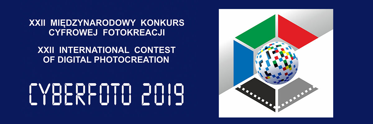 Napis informujący o konkursie Cyberfoto 2019 i logo wydarzenia