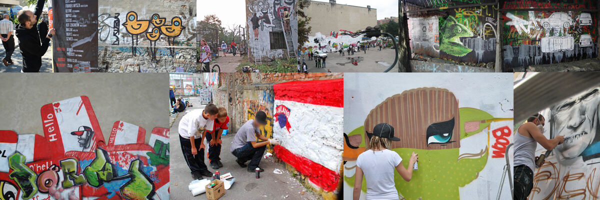 Grafficiarze malujący w ramach akcji "Ruszamy Miastem" 