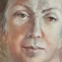 Narysowana twarz kobiety farbami olejnymi