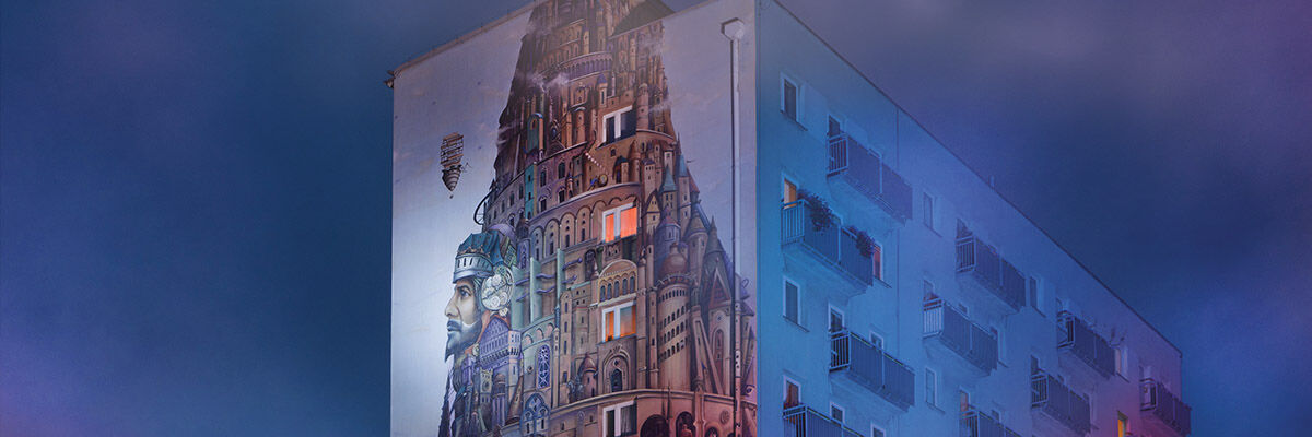 Monumentalny mural w centrum Częstochowy ? ?Wieża Babel? 