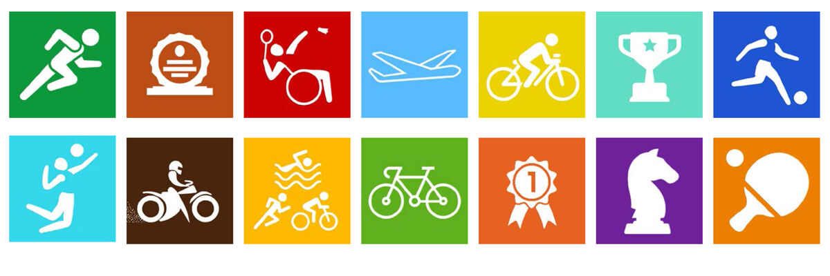 14 kolorowych ikon reprezentujące różne dyscypliny sportu